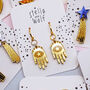 Gold Mirrored Acrylic Mystic Hand Drop Earrings, thumbnail 4 of 5