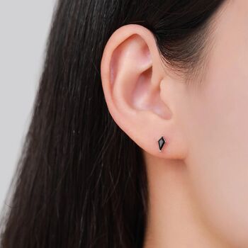 Black Cz Rhombus Screw Back Earrings In Sterling Silver, 4 of 10