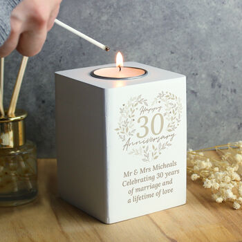 Personalised 30th Pearl Anniversary Tea Light Holder, 2 of 2
