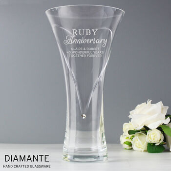 Personalised Ruby Anniversary Diamante Heart Vase, 3 of 6