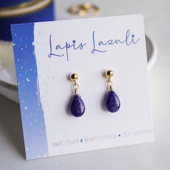 Lapis Lazuli Teardrop Stud Earrings, 2 of 11