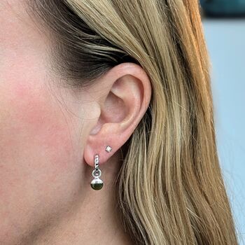 The Orb Peridot August Birthstone Earrings, Silver, 2 of 4