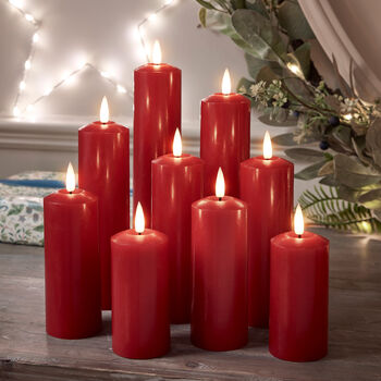 Nine Tru Glow® Red LED Slim Pillar Candles With Remote, 2 of 2