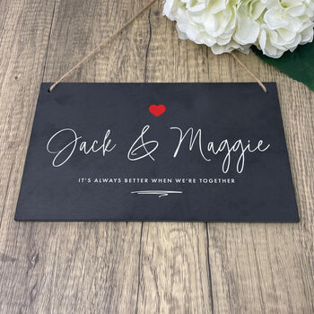 Personalised Couples Names Slate Hanging Sign 25 X 15cm, 3 of 5