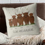 Personalised Highland Cow Family Cushion, thumbnail 1 of 6
