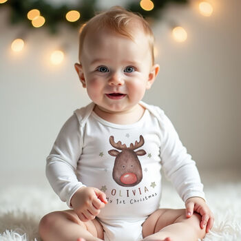Personalised Baby’s First Christmas Outfit – Watercolour Reindeer, 2 of 5