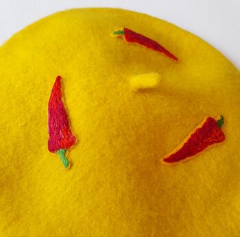 Hand Embroidered Chilli Design Wool Child's Beret, 3 of 4