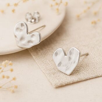 Sterling Silver Hammered Heart Stud Earrings, 4 of 7