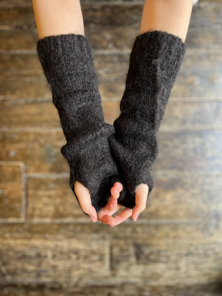 Wdts Long Arm Warmers In Black, Mohair Wool, 1 of 2