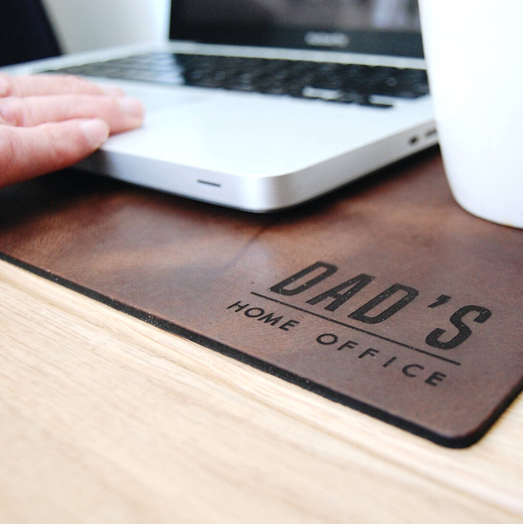 recycled vintage leather personalised laptop mat by the british belt