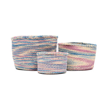 Kwenye: Blue And Pink Tie Dye Woven Storage Basket, 8 of 9
