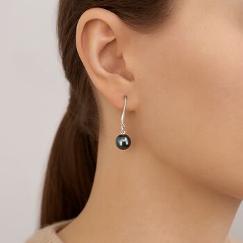 Sterling Silver Black Pearl Drop Earrings, 2 of 7