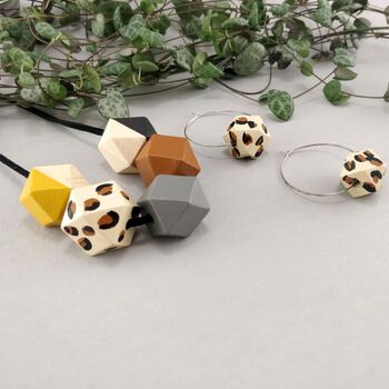 Leopard, Brown And Grey Geometric Necklace, 4 of 7