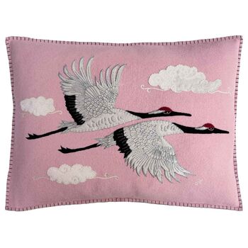 Flying Cranes Cushion In Hand Embroidered Wool, 2 of 3