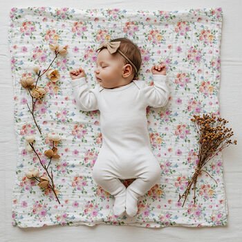 Luxury Secret Rose Garden Floral Organic Bamboo Muslin Swaddle, 2 of 3