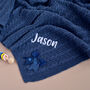 Personalise Steel Blue Knitted Blanket With Bow, thumbnail 8 of 9