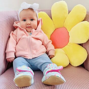 Dotty Fish Rainbow Cotton Baby Booties With Fleece Lining And Barefoot Soles, 2 of 8