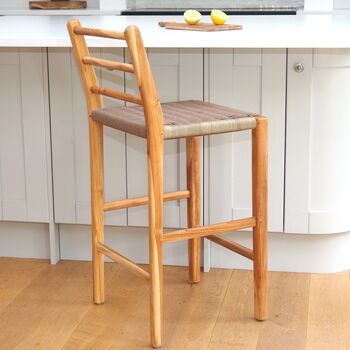 Wooden Bar Stool With Macrame Seat, 3 of 7