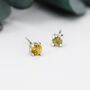 Sterling Silver Natural Raw Yellow Tourmaline Stone Stud Earrings, thumbnail 1 of 12