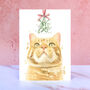 Ginger Tabby Cat Mistletoe Christmas Card, thumbnail 1 of 2