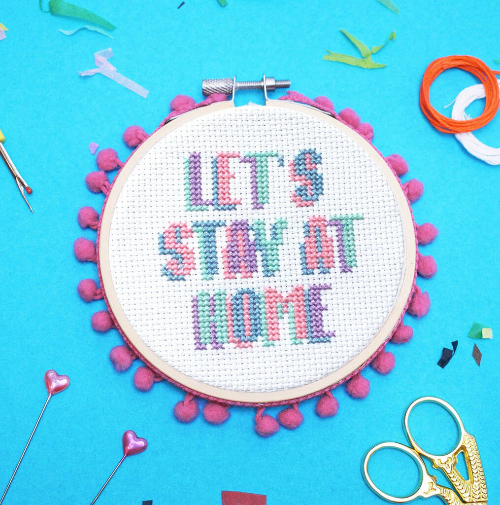 Let's Stay At Home Cross Stitch Craft Kit, 1 of 2
