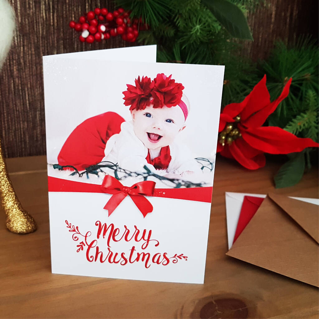 Personalised Photo Red Bow Christmas Cards By Sienna Mai