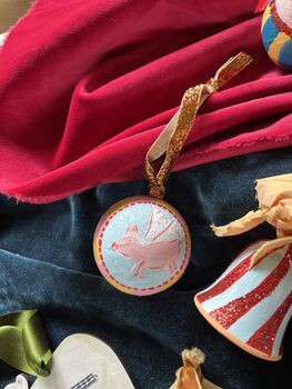 Hand Painted Papier Mâché Flying Pig Bauble, 3 of 8