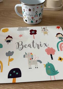Kids Personalised Little Fairy Placemat, Coaster And Mug Dinner Set, 8 of 8