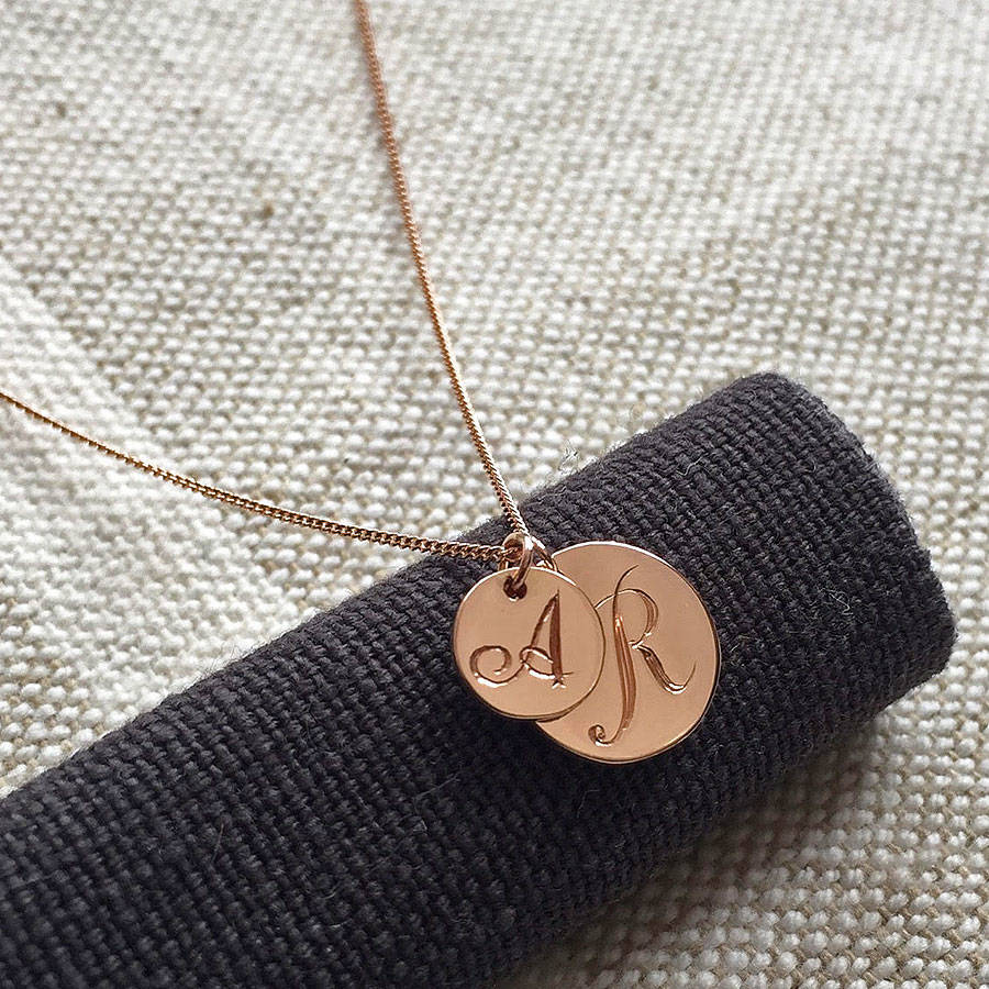 Double Solid Gold Coin Initial Necklace, 1 of 7