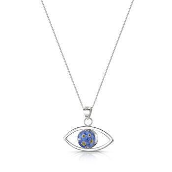 Real Flower Sterling Silver Evil Eye Pendant Necklace Seven Different Flower Options, 4 of 12