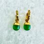 Green Onyx Hoop Earrings, Gold Plated Sterling Silver, thumbnail 1 of 4