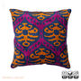 Blue, Orange Silk Velvet Ikat Pillow Cover 40x40cm, thumbnail 1 of 5