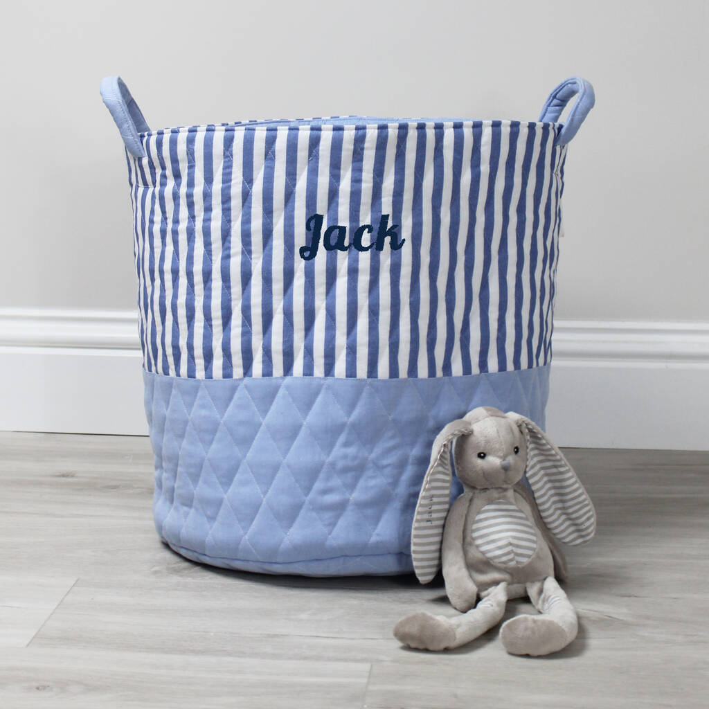 Personalised Blue Stripe Top Quilted Toy Bag, 1 of 2