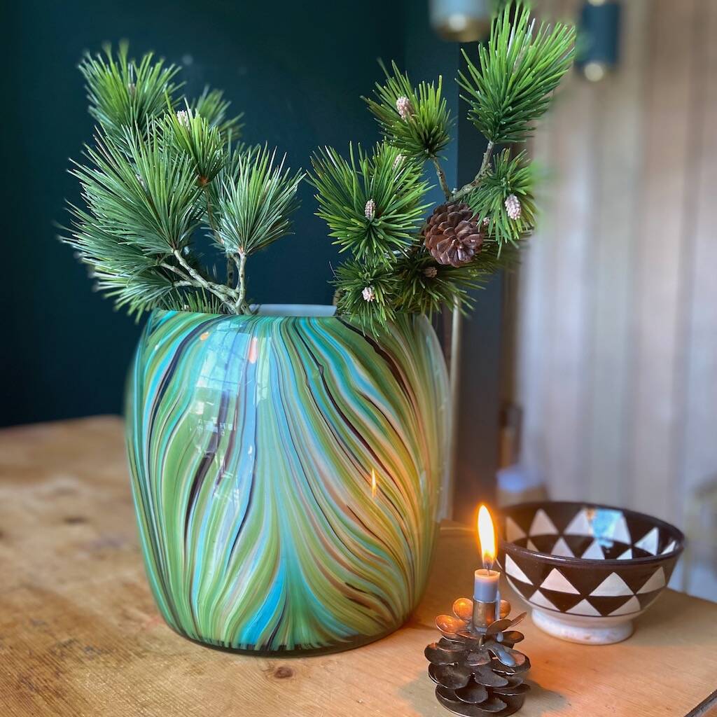 Green Marbled Glass Vase