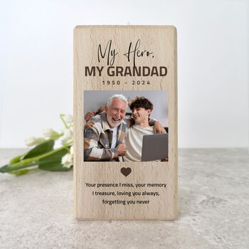 Personalised Memorial Bold Text Wood Photo Tea Light Holder 10cm, 4 of 5