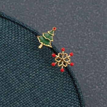 Enamel Christmas Tree And Snowflake Earrings, 3 of 5