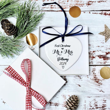 Mr And Mrs First Christmas Heart Decoration, 3 of 3