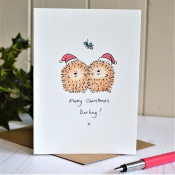 Personalised Christmas Hedgehogs Handmade Card, 4 of 4