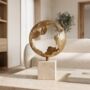 Textured Brass Sphere Sculpture On Marble Base, thumbnail 6 of 12