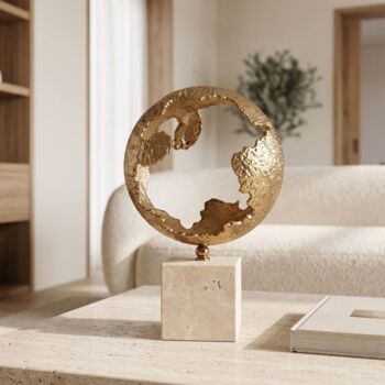 Textured Brass Sphere Sculpture On Marble Base, 6 of 12