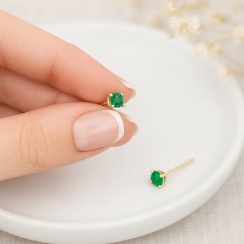 9ct Gold Emerald Stud Earrings: May Birthstone – 4mm, 3 of 6
