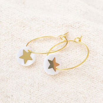 Hoop Earrings With Mother Of Pearl Star Detail, 3 of 7