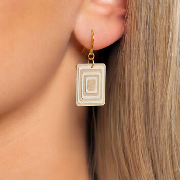 Taupe And Cream Geometric Rectangle Earrings • Gold Plated Sterling Silver Hooks, 2 of 9