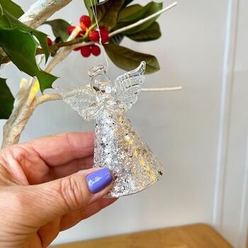 Christmas Glass Hanging Angel With Sparkle Skirt, 3 of 4