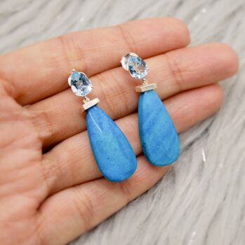 Dainty Blue Topaz And Howlite Earrings, 6 of 10