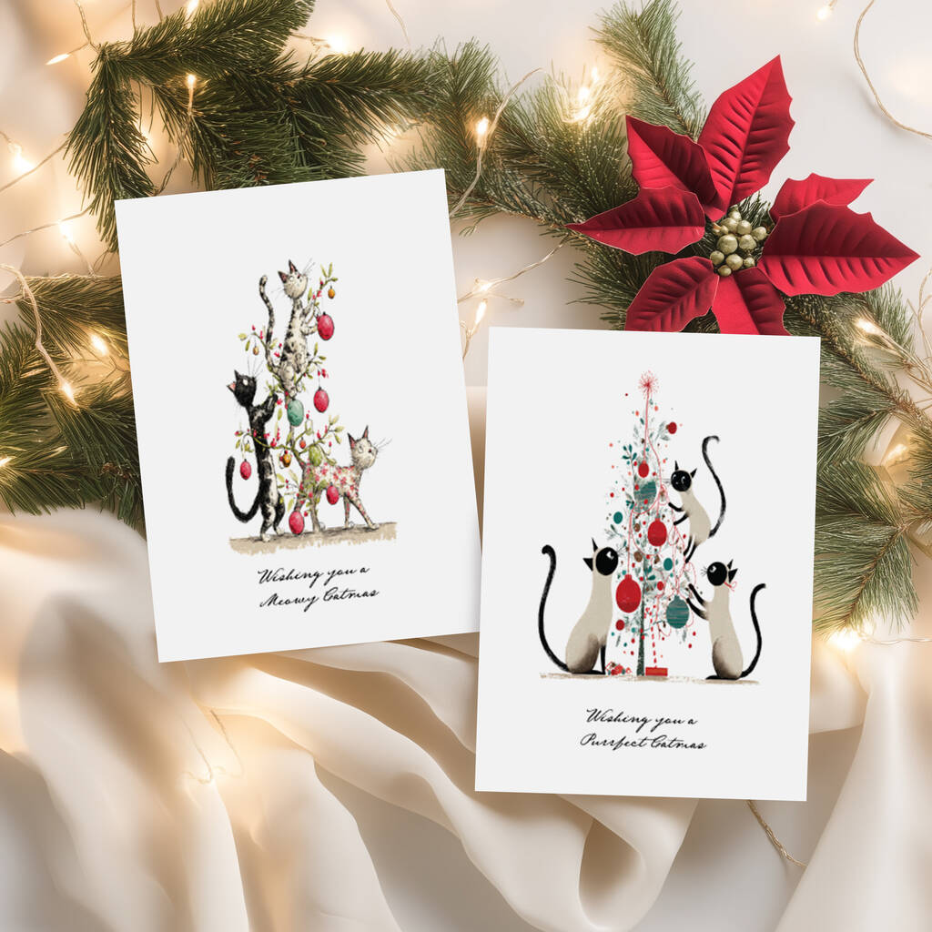 Pack Of Four Funny Cats Christmas Cards: Four Different Designs, 1 of 6