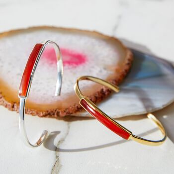 Carnelian Gold Plated Silver Adjustable Gemstone Bangle, 4 of 9