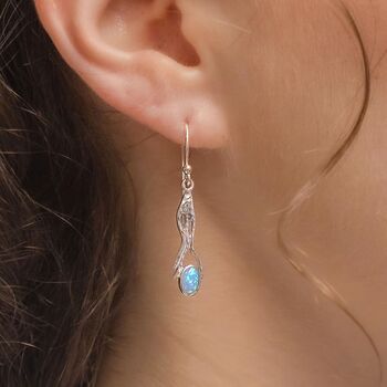 Molten Sterling Silver Blue Opal Drop Earrings, 2 of 8