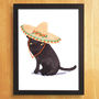 Cat Print Cat In Sombrero Hat Illustration Print, thumbnail 2 of 2