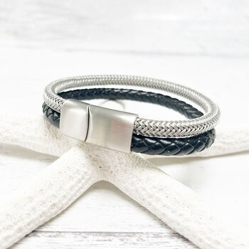 Stainless Steel And Leather Rope Mens Bracelet, 11 of 12